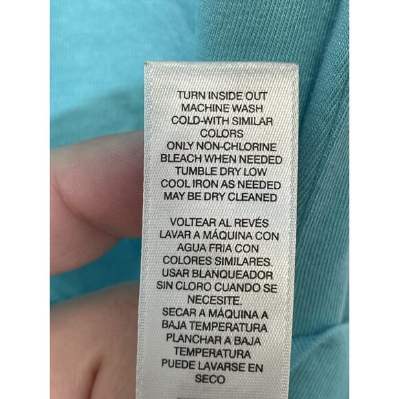 Chico's Shirt Womens Medium Aqua Blue Lace Crochet V-Neck Short Sleeve Modal - Picture 9 of 10